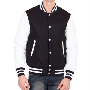 Chaqueta Varsity Negra para Hombre con Mangas Blancas, Chaqueta Bomber Estilo Letterman, Estilo Béisbol Casual, Moda Universitaria y Escolar, Abrigo Cálido de Invierno - Product Image 2