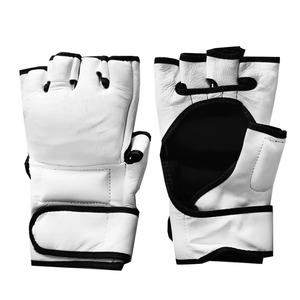Guantes de MMA Blancos Premium con Ribete Negro, Guantes de Grappling Profesionales para Artes Marciales, Sparring, Entrenamiento de Boxeo con Palma Abierta - Product Image 1