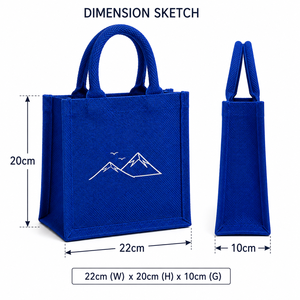 Petit sac fourre-tout en jute bleu avec fermeture éclair et poignées courtes - Product Image 2