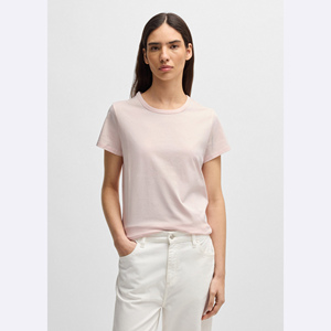 Women's Light <b>Pink</b> Short Sleeve T-Shirt Crew Neck Regular Fit Casual Knitted Fabric All Seasons Solid Color - Product Image 3