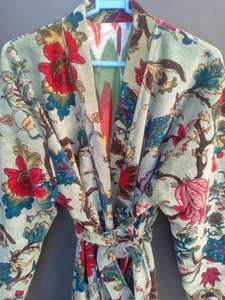 Bata Kimono de Algodón 100% Tejido con Estampado de Dibujos Animados para Mujer, Camisón de Verano Hecho a Mano ODM con Cuello en V y Cintura Elástica hasta la Rodilla/Largo Completo - Product Image 2