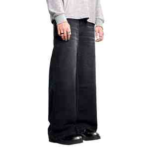 Vaqueros personalizados para hombre, holgados, de pierna ancha y larga hasta el suelo, rectos, estilo retro, lavados, tipo baggy. - Product Image 3