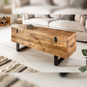 Banc de jardin moderne Vandana Urban Edge Factory Loft 115 cm en bois de manguier massif naturel pour extérieur, patio, hôtel - Product Image 1