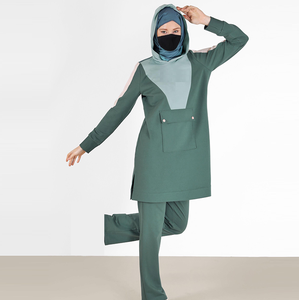 Ensembles de survêtements modestes islamiques ethniques à la mode, deux pièces, en tissu éponge, pour filles, avec capuche, style arabe, Dubaï, musulman - Product Image 2
