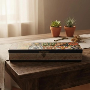 wooden Style Wooden Jewelry Box With Tile Pattern Design Rectangle <b>Storage</b> Box Bedroom living room dining room <b>table</b> <b>storage</b> box - Product Image 2