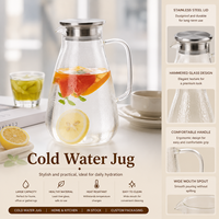 Vente en gros de pots à eau en verre borosilicate de 2190 ml, bouilloires, écologiques, classiques, grandes jugs à lait, pichet avec couvercle, poignée en verre, couverts