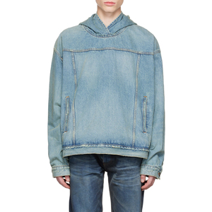 Sweat-shirts à capuche pour hommes en denim de haute qualité, unis, avec poches, pour l'hiver, effet délavé soleil et délavé à l'acide, grammage lourd, vente en gros - Product Image 1
