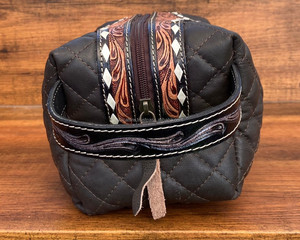 Designer Diamond Lattice Hand Tooled Quilted Leather Travel Cosmetic <b>Bag</b> Designer Makeup <b>Bag</b> Multifunctional Travel Toiletry <b>Bag</b> - Product Image 5