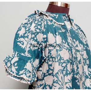 Robe mini décontractée pour femme 100% coton, style bureau, manches 3/4, col rond, imprimé floral, écologique, respirante, style coréen et anglais - Product Image 5