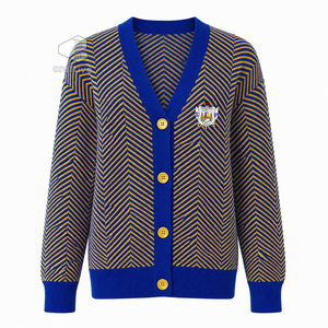 เสื้อคาร์ดิแกนปักตราสัญลักษณ์ Sigma Gamma Rho Sorority สำหรับผู้หญิง กระดุมหน้า คอวี ผ้าถัก แบรนด์ Greek Life Apparel - Product Image 1