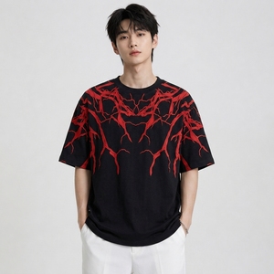 Camiseta de Hombre Personalizada OEM, Premium, 100% Algodón, Oversize, Hombros Caídos, Estampado Gráfico, Cuello Redondo, Manga Corta, Informal, Tejida - Product Image 1