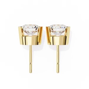Fine Jewelry Pair Earwear Fastening Post <b>Back</b> 1.5ct Round Brilliant Cut Lab grown Diamond Solitaire Bezel Stud <b>Earrings</b> - Product Image 2