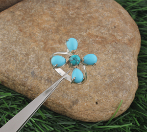 Handmade 925 Sterling Silver Classic Natural <b>Turquoise</b> Flower Cluster Bezel Setting Multi Stone Teardrop Gemstone <b>Ring</b> Women - Product Image 2
