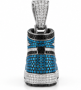 Colgante de zapatilla de baloncesto con moissanita talla princesa chapada en oro blanco, negro y azul, con diamantes de imitación, para hombre, ideal para fiestas. - Product Image 3