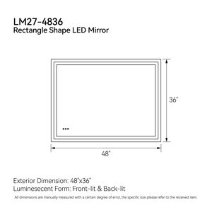 Specchio LED da Bagno 48x36 Pollici, CRI90+, Luminosità Regolabile, Illuminazione Frontale e Posteriore, 3 Colori, Infrangibile e Antiappannamento - Product Image 5