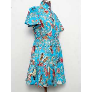 Vestido Mini de Algodón para Mujer, Estampado Floral Hecho a Mano, Diseño Sólido, Informal, para Fiesta, Uso Diario, Impresión Digital, Lavable - Product Image 5