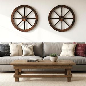 Set di 4 Ruote di Carro Rustiche in Legno di Abete Carbonizzato Stile Western con Cerchio in Metallo Rinforzato per Decorazioni Domestiche - Product Image 3