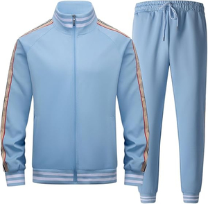 Ensemble de survêtement pour homme Signature Collection, coupe ajustée, noir, demi-zip, en molleton brossé super doux, pour la gym et les loisirs - Product Image 1