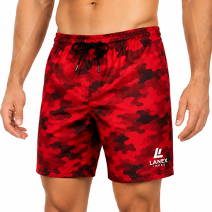 Shorts de bain camouflage rouge pour hommes, séchage rapide, taille élastique, shorts de plage, logo personnalisé, maillot de bain d'été pour hommes - Product Image 2
