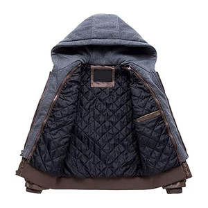 เสื้อแจ็คเก็ตมอเตอร์ไซค์หนังเทียมสำหรับผู้ชาย ฮู้ดถอดได้ กันน้ำ กันลม แจ็คเก็ตบอมเบอร์ PU สไตล์วินเทจ เสื้อนอกมีซิปและกระเป๋า - Product Image 1