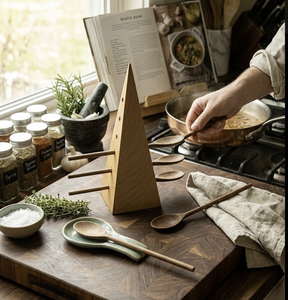 Ensemble de 6 cuillères avec support en bois de manguier et d'acacia, ustensiles de cuisine et de table pratiques et parfaits, couleur noyer, sans danger pour les aliments, avec support - Product Image 6