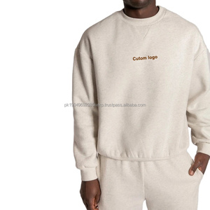 Mode décontracté marron extérieur Logo en relief personnalisé Hip Hop pull tenues hommes bambou sweats à capuche polaire col rond sweat hommes - Product Image 4