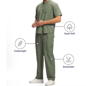 Unisex Olive Green <b>Scrub</b> Set Polyester Rayon Spandex Woven Uniform Hospital Wear V-Neck <b>Top</b> Pants Elastic Waist Breathable - Product Image 3