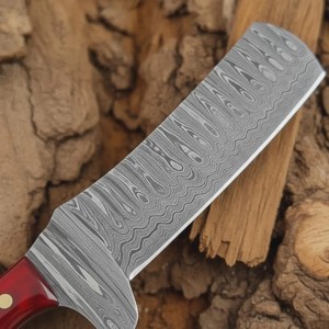 Couteau de boucher de cowboy en acier Damas forgé à la main, lame pleine longueur, manche en résine, avec étui en cuir type pancake, personnalisable OEM - Product Image 4