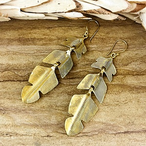 Boucles d'oreilles pendantes Bohème Feuille Tribale en Laiton Plaqué Or 18K/Argent pour Femme, Crochets Plumes, Tendance, Cadeau Idéal - Product Image 6