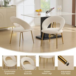 Set di 1 Sedia da Pranzo in Velluto Bianco con Schienale Curvo e Gambe in Metallo Dorato per Cucina o Sala da Pranzo - Product Image 4