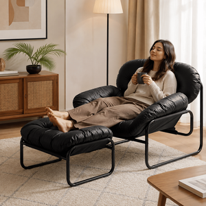 Sofa <b>Chair</b> <b>Recliner</b> with Thick Cushion Upholstery <b>Footstool</b> for Living Room Bedroom or Dorm-Black - Product Image 2