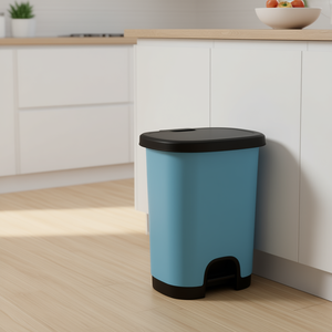 CUBO PEDAL 27L, Cubo de Basura con Tapa Abatible, Compartimento Azul y Tapa Negra - Product Image 2