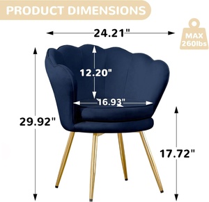 Petite chaise d'appoint fauteuils de vanité en velours pieds en métal doré style moderne du milieu du siècle chaise bleu foncé salon - Product Image 2