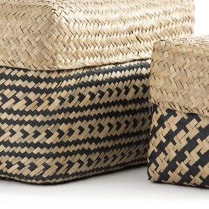 Vente en gros de couvercle de panier de carex rectangulaire modèle chaud tissé à la main plante arbre cuisine blanchisserie emballage pliable fonctionnel - Product Image 2