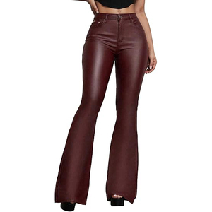 Pantalon en similicuir pour femme, taille haute, coupe droite, extensible, coupe-vent, respirant, décontracté, streetwear, été - Product Image 1