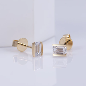 18K Solid Gold <b>Emerald</b> Cut Diamond <b>Earrings</b> Women's Classic Style Everyday Wear D Color Lab White Diamond <b>Studs</b> - Product Image 5