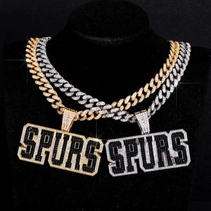 Collier pendentif Spurs Moissanite avec chaîne cubaine, breloque lettre Hip Hop, plaqué or rose et or, bijou cadeau pour fête - Product Image 2
