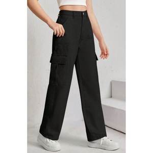 Pantalon cargo en denim noir Y2K coupe ample pour femme, taille haute, extensible, multipoches, style utilitaire décontracté, streetwear, tailles 26 à 40 - Product Image 1