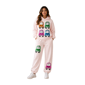 Wholesale Custom Back To School Embroidered Sweatshirt Set with Custom <b>sequin</b> Embroidery Full Sleeve Crew Neck Loose Casual Fit - Product Image 2