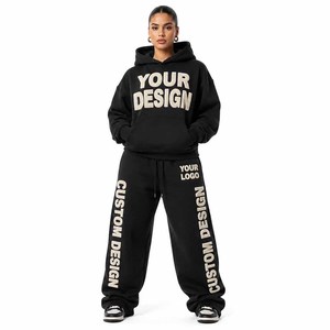 Ensemble sweat à capuche et pantalon de jogging à entrejambe bas, avec broderie 3D personnalisée, en molleton bouclé épais, pour femme, tenue décontractée, neuf avec étiquette - Product Image 1