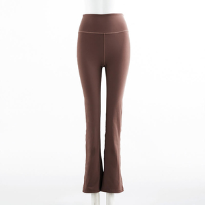 Leggings de yoga évasés taille haute sans coutures pour femme, en Spandex/Nylon uni, antistatiques, pour le sport, la gym et le hip-hop, effet ventre plat - Product Image 1