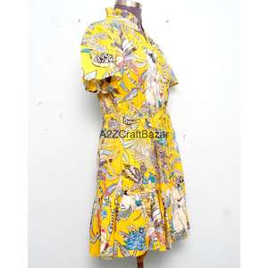 Vestido Mini 100% Algodón, Hecho a Mano, Estampado Digital Floral, con Botones, Sexy, para Otoño, Verano, Vacaciones - Product Image 4