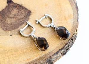 Comprar Pendientes de Plata de Ley con Cuarzo Ahumado Midnight Mist y Estilo Moderno en Oferta - Product Image 4