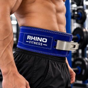 Ceinture de musculation réglable en cuir bleu Rhino Fitness, protection professionnelle, soutien lombaire enveloppant pour la salle de sport, adultes - Product Image 1