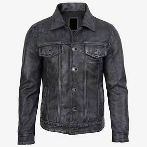 Veste noire délavée personnalisée avec logo RTS Wholesale pour hommes, veste en cuir vintage pour hommes, veste de haute qualité, veste d'hiver, streetwear - Product Image 4