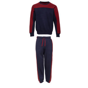 Men's Navy Red Color Block Tracksuit Set Crew Neck <b>Sweatshirt</b> Joggers Casual Autumn Wear Full Sleeve Drawstring Pants - Product Image 1