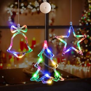 Lot de 3 lumières de Noël LED multicolores à piles pour fenêtre, décoration intérieure avec ventouse pour arbre, cheminée, décorations de Noël, avec minuterie - Product Image 1