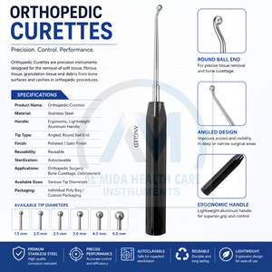 Curetas Óseas de Acero Inoxidable Al Mida Healthcare, Rectas y Anguladas Lateralmente, Instrumentos Quirúrgicos Manuales Clase II CE - Product Image 6