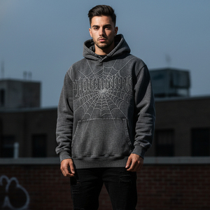 Wholesale Hoodie <b>Tracksuit</b> Unisex <b>Retro</b> Spider Print Hooded Sweatshirt Winter Warm Thick Fleece Pullover Top - Product Image 6