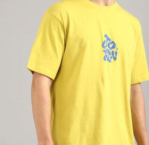 Camiseta de Manga Corta Amarilla para Hombre, con Estampado de Letras Azules, Cuello Redondo, Corte Regular, Estilo Casual, Tela de Jersey de Algodón, Tendencia Actual - Product Image 4
